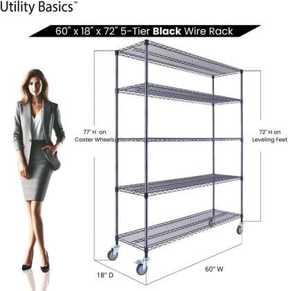 60"x18"x72" Black 5-Tier Premium Wire Shelving NSF 4000 LBS MAX Capacity Heavy Duty Steel Storage