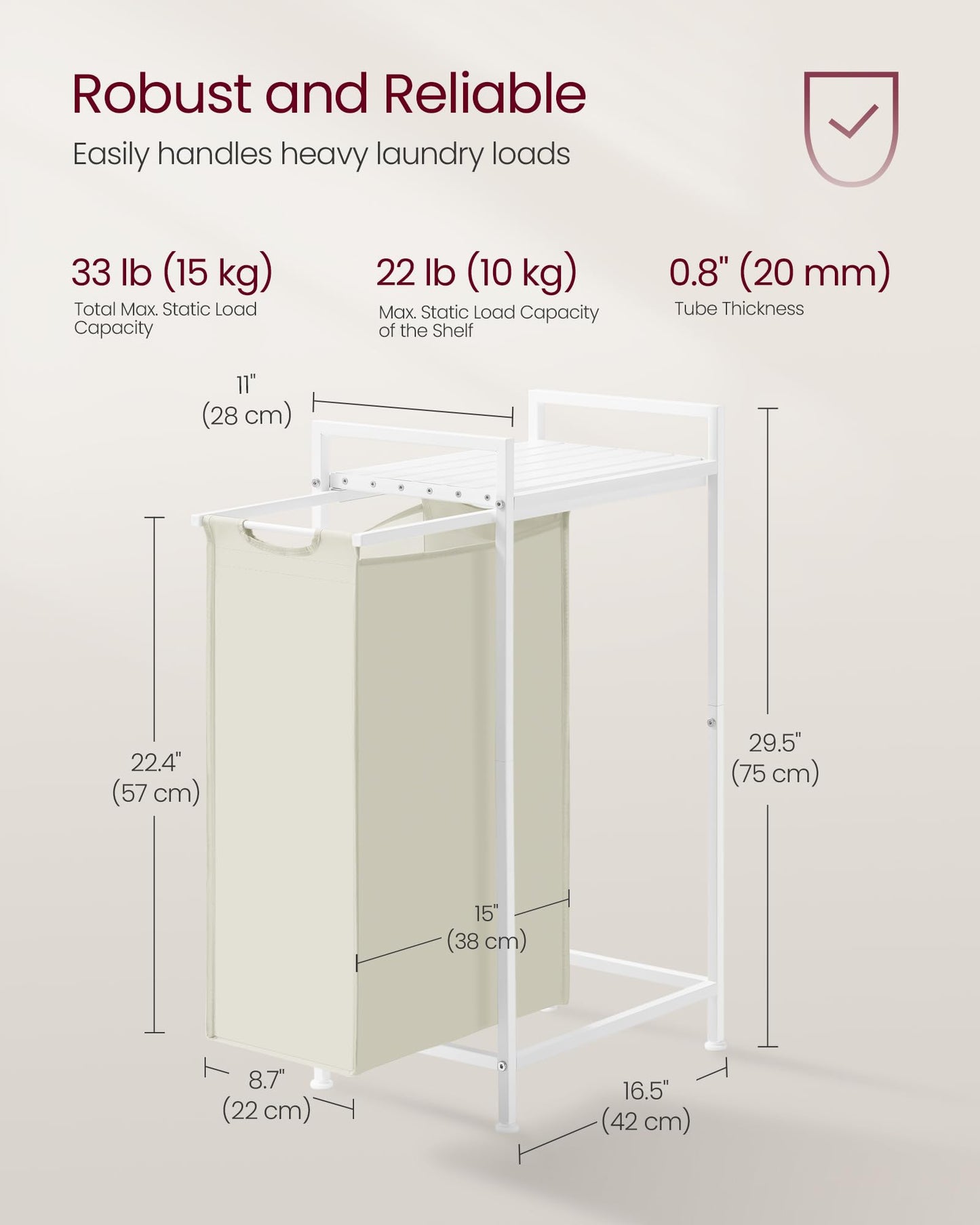 VASAGLE Laundry Hamper, Laundry Basket, Laundry Sorter with a Pull-Out and Removable Bag, Shelf