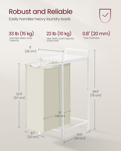 VASAGLE Laundry Hamper, Laundry Basket, Laundry Sorter with a Pull-Out and Removable Bag, Shelf