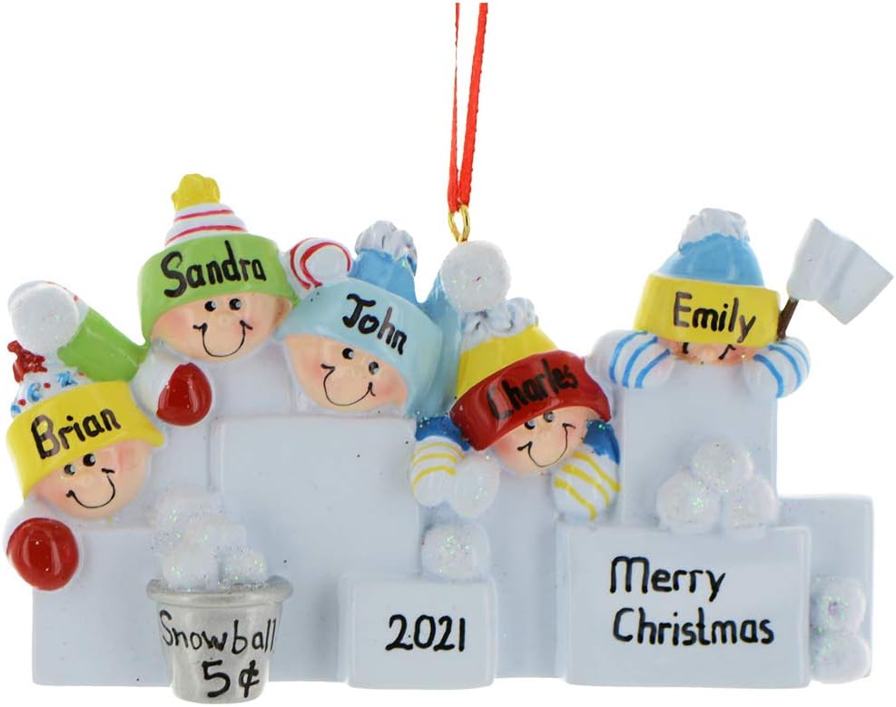 3D Snowball Fight Family of 5 Ornament 2025 Personalized Family Christmas Ornaments 2025 | Snowman