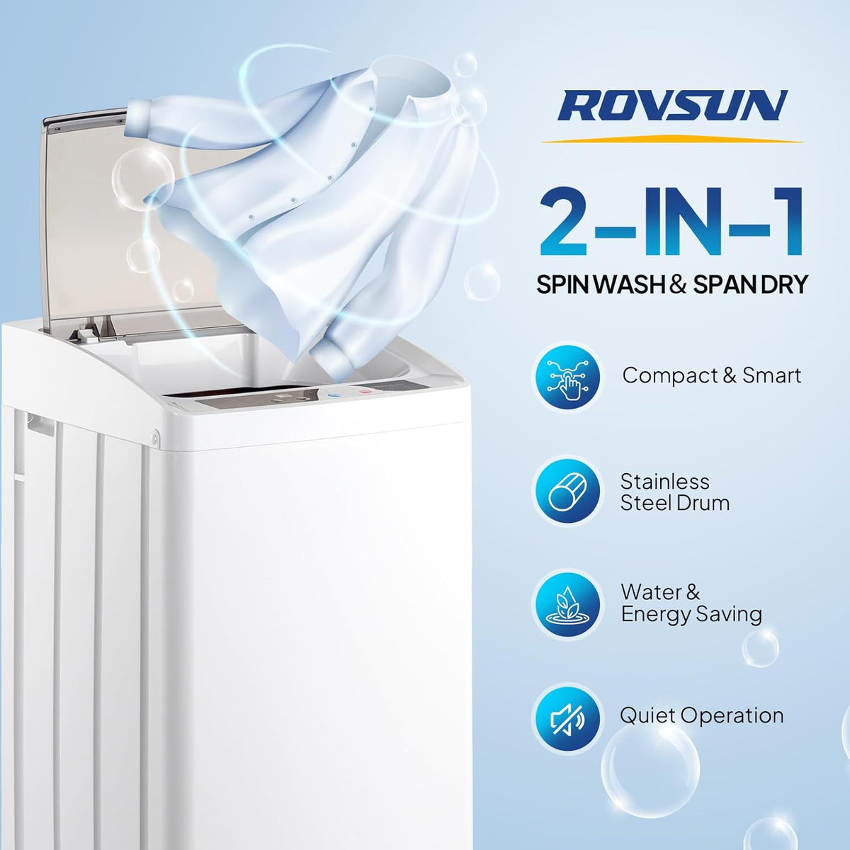ROVSUN 17.8LBS Portable Washing Machine, Full-Automatic Electric Laundry Machine with Stainless