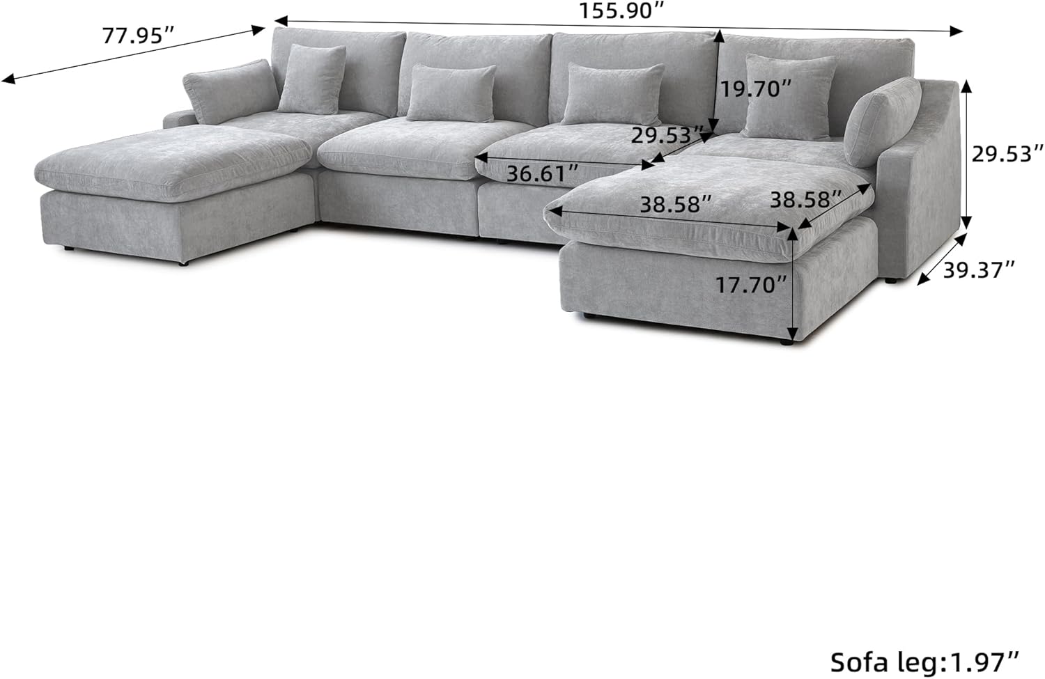 JACH U-Shaped Sectional Couches for Living Room, Cloud Sectional Couch with Deep Seat, 155.9"