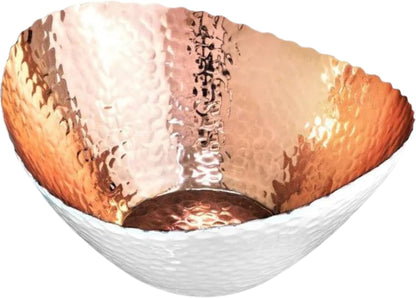 Monarch Abode Hand Hammered Decorative Bowl for Home Decor, 7.5-Inch White and Copper Plated – Key