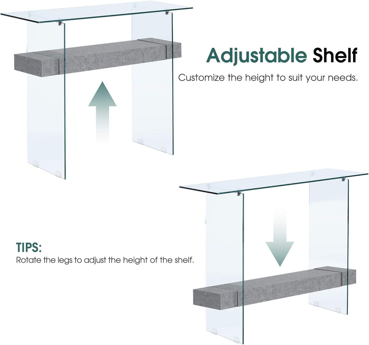 ivinta Glass Console Table with Storage, 39.4" Modern Entryway Table for Living Room, Foyer