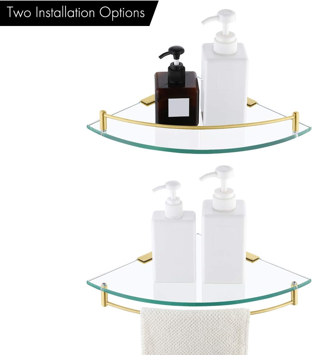 KES Glass Corner Shelf Bathroom Shelf Tempered Glass with Rail SUS 304 Stainless Steel Floating