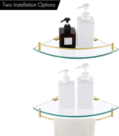 KES Glass Corner Shelf Bathroom Shelf Tempered Glass with Rail SUS 304 Stainless Steel Floating