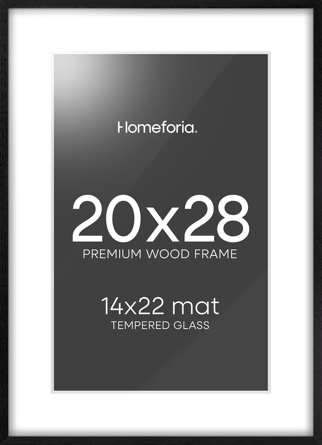 Homeforia 20x28 Black Wood Frame, High End Oak 20x28 Wooden Picture Frames with Mat 14x22 Photo, 20