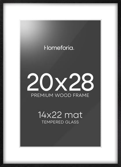 Homeforia 20x28 Black Wood Frame, High End Oak 20x28 Wooden Picture Frames with Mat 14x22 Photo, 20