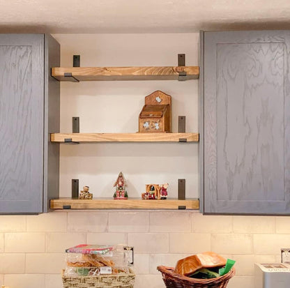 Rustic Shelves with J-Brackets Set of 2, Industrial Shelf, Kitchen Shelves, Solid Wood, Decorative