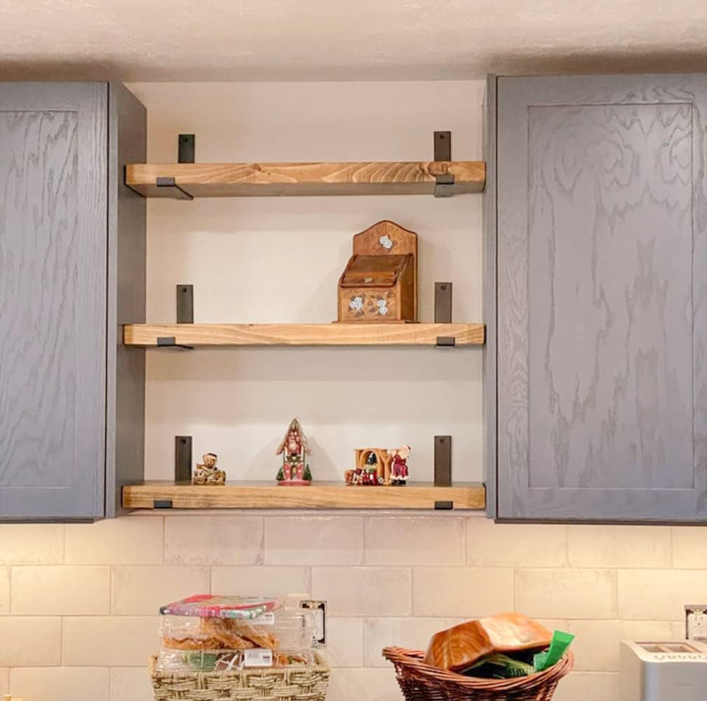 Rustic Shelves with J-Brackets Set of 2, Industrial Shelf, Kitchen Shelves, Solid Wood, Decorative