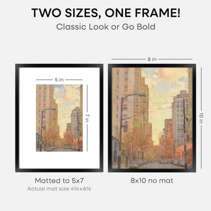 Homeforia Black Picture Frames 8x10, High End Metal 8 x 10 Photo Frame with Mat 5 by 7 Art, 10x8