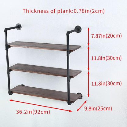 Industrial Pipe Shelving Wall Mounted,36in Rustic Metal Floating Shelves,Steampunk Real Wood Book