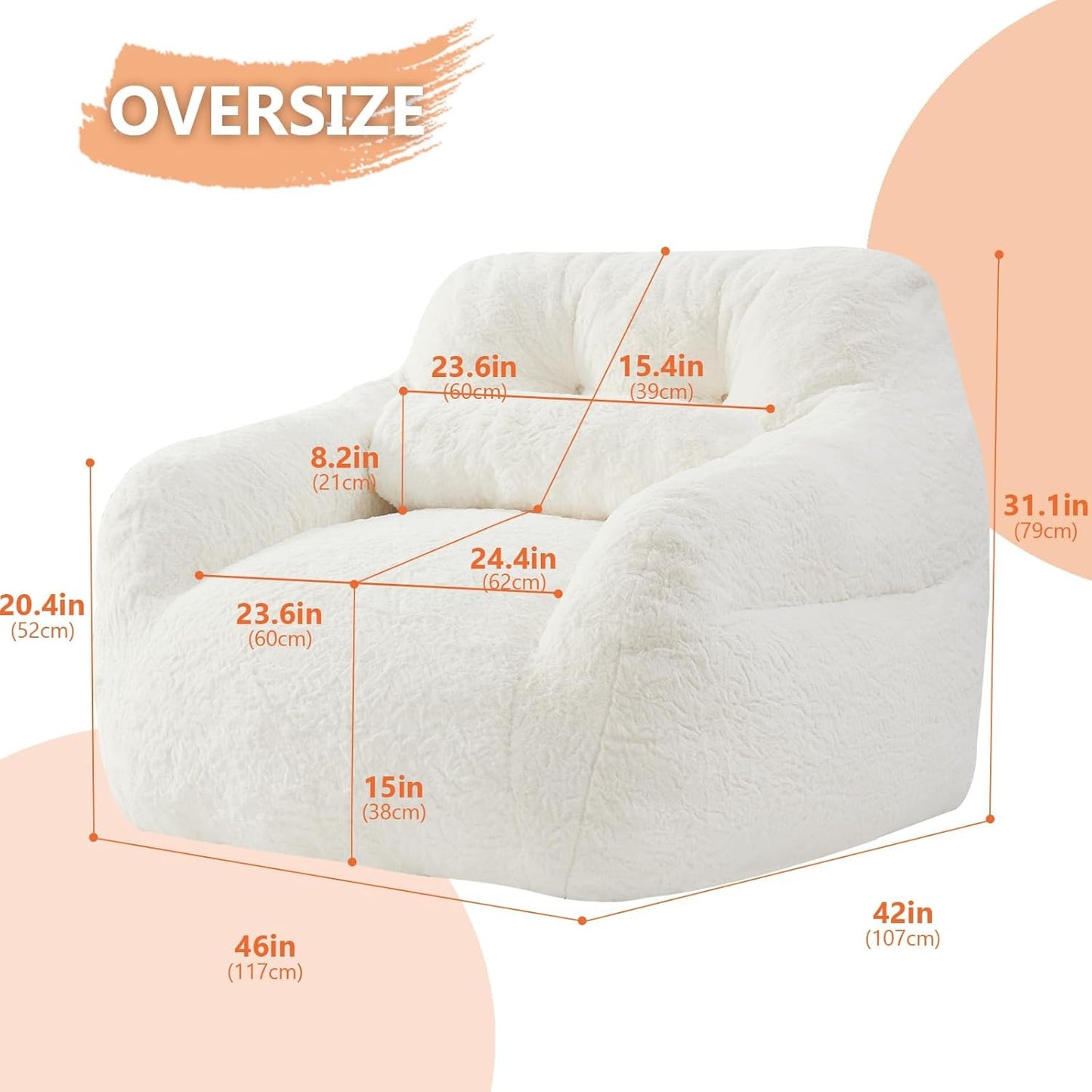 Bean Bag Chair for Adults with Pillow,Oversized Bean Bag Couch Chairs for Adults,Giant Lazy Couch