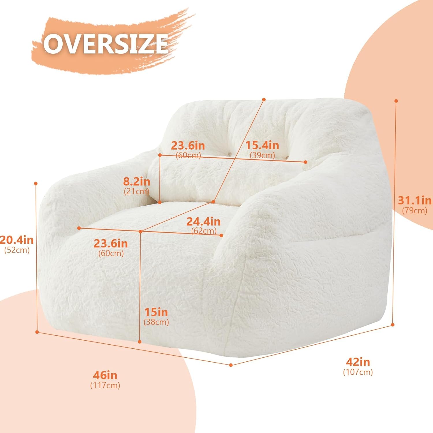 Bean Bag Chair for Adults with Pillow,Oversized Bean Bag Couch Chairs for Adults,Giant Lazy Couch