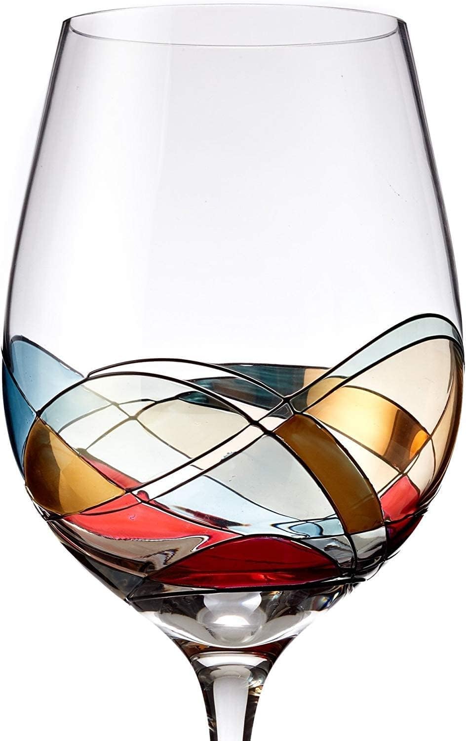 Bezrat Wine Glasses Hand Painted - Set of 2 - Women Wine Gift - Wine Lover Glass - Beautiful