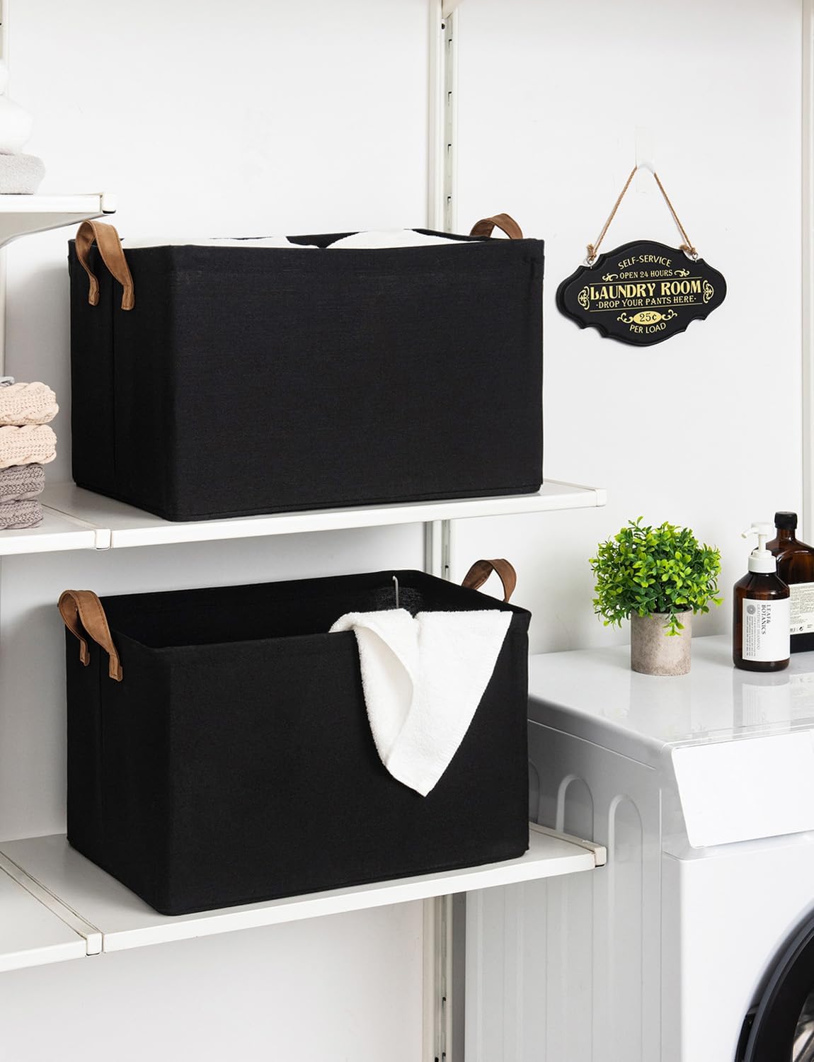 StorageWorks Storage Bins, Fabric Storage Bins for Shelves, Extra Large Storage Baskets with Metal