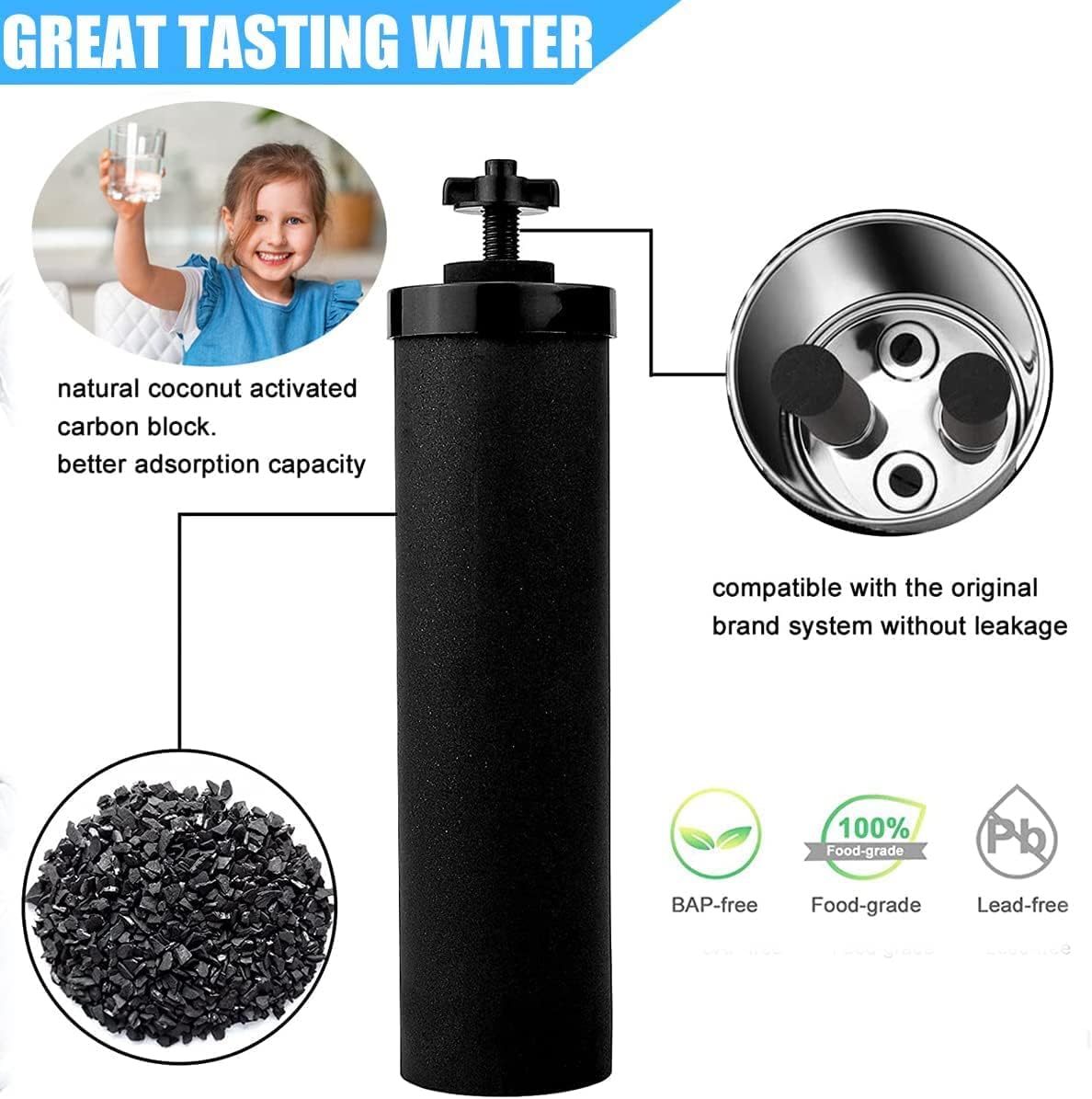 Water Filter Replacement Compatible with Berkey® Gravity Filter Filtration System, NSF/ANSI 42