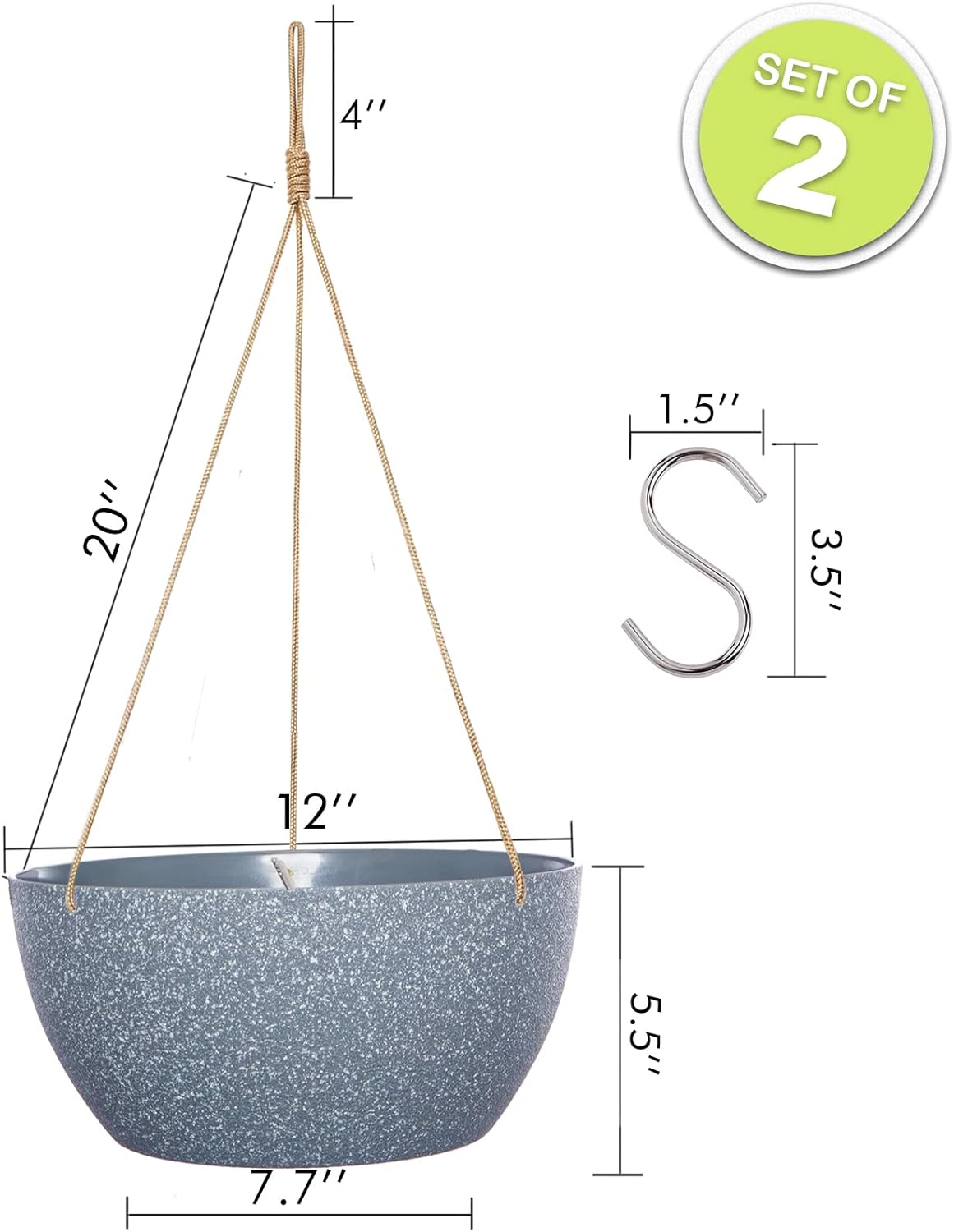 12 Inch 2 Pack Large Hanging Planters for Indoor Outdoor Plants, Plastic Hanging Basket Pots for