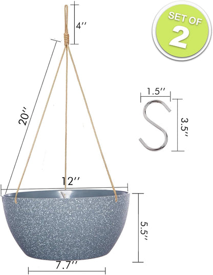 12 Inch 2 Pack Large Hanging Planters for Indoor Outdoor Plants, Plastic Hanging Basket Pots for
