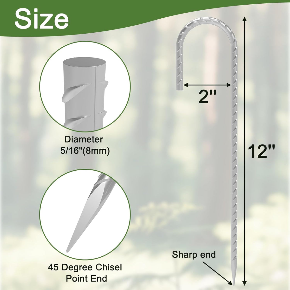 Rebar Stakes 12 Inch, 12 Pack Galvanized Tent Stakes Heavy Duty Ground Stakes, J Hook Metal Fence