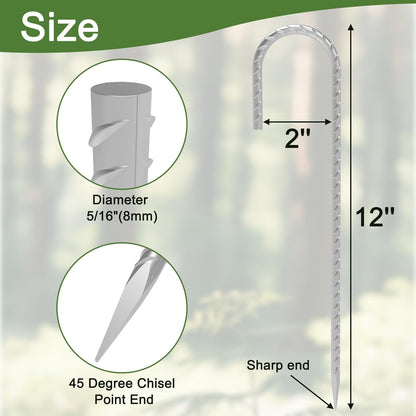 Rebar Stakes 12 Inch, 55 Pack Galvanized Metal Tent Stakes Heavy Duty Ground Stakes, J Hook Steel