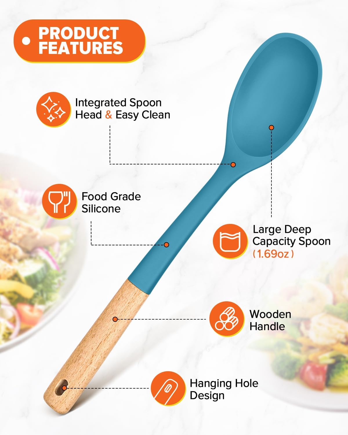 Silicone Cooking Spoons, Great for Scooping Sides and Serving Hearty Stews, BPA-Free Matte
