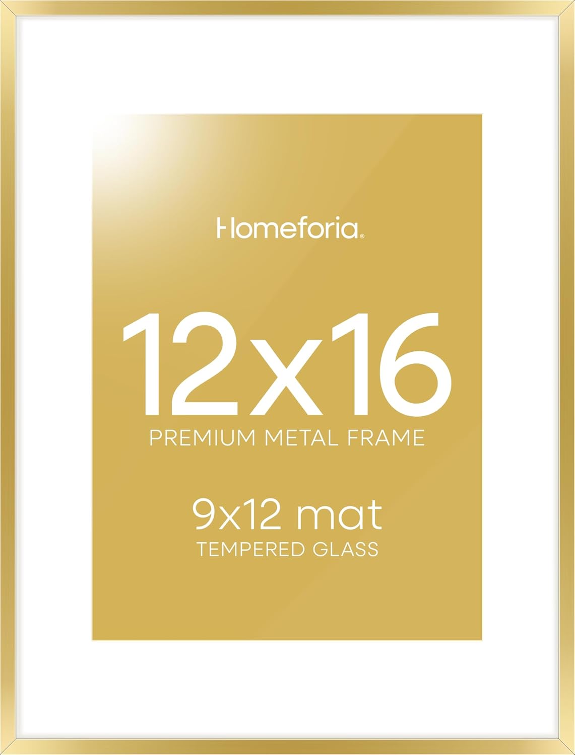 Homeforia 12x16 Picture Frame Gold, High End Metal 12x16 Poster Frames with Mat 9x12 for Photo, 12