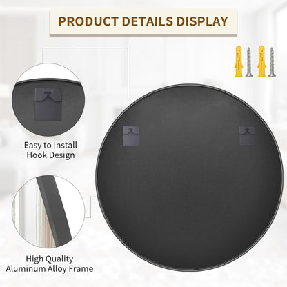 BEAUTYPEAK 48 Inch Round Mirror, Metal Frame Circle Mirror, Wall Mounted for Entryway, Bathroom