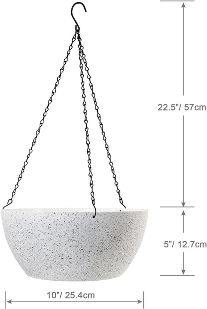10 inch Hanging Planters for Outdoor Indoor Plants with Drainage Holes and Chain, 2 Pack Round