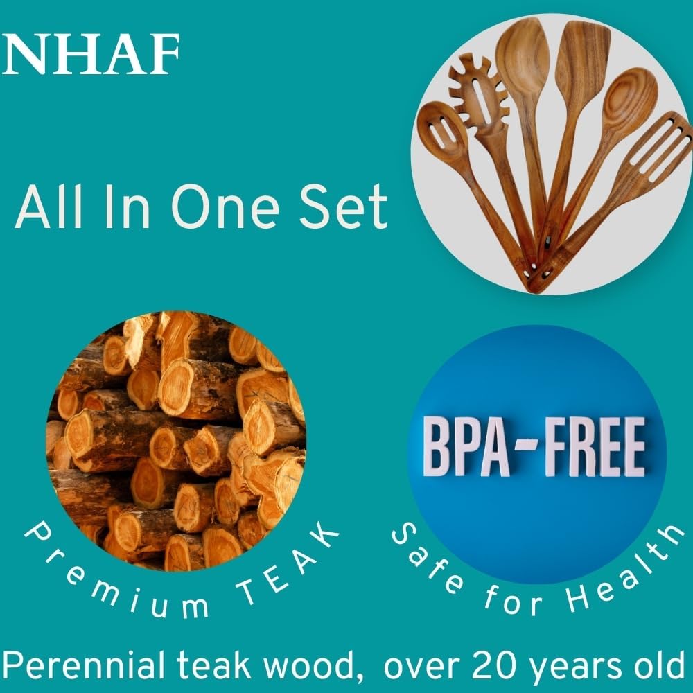 Wooden Utensils for Cooking, Premium Teak Healthy Spoons, Wooden Spoons for Cooking, Durable