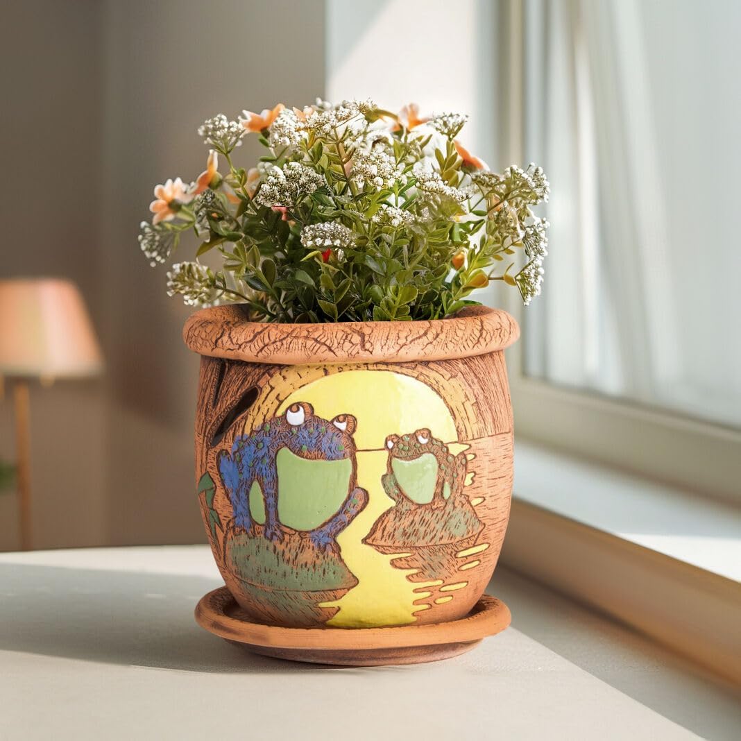 Ceramic Pot with Drainage Hole and Saucer, Plant Pots, Modern Decorative Planters for House Plants