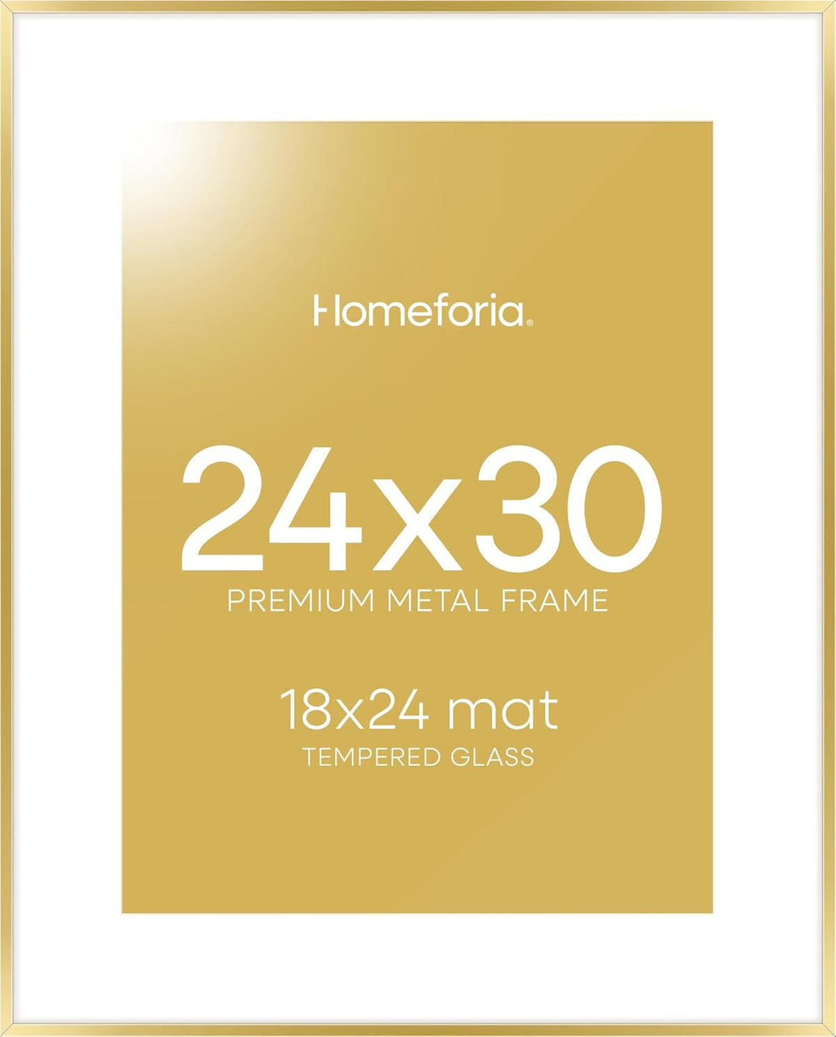 Homeforia 24x30 Picture Frame Gold, High End Metal 24 x 30 Poster Frames with 18 by 24 Mat Opening