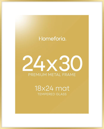 Homeforia 24x30 Picture Frame Gold, High End Metal 24 x 30 Poster Frames with 18 by 24 Mat Opening