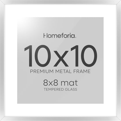 Homeforia 10x10 Picture Frame Silver, High End Metal 10 by 10 Square Frames with Mat 8 x 8 inch