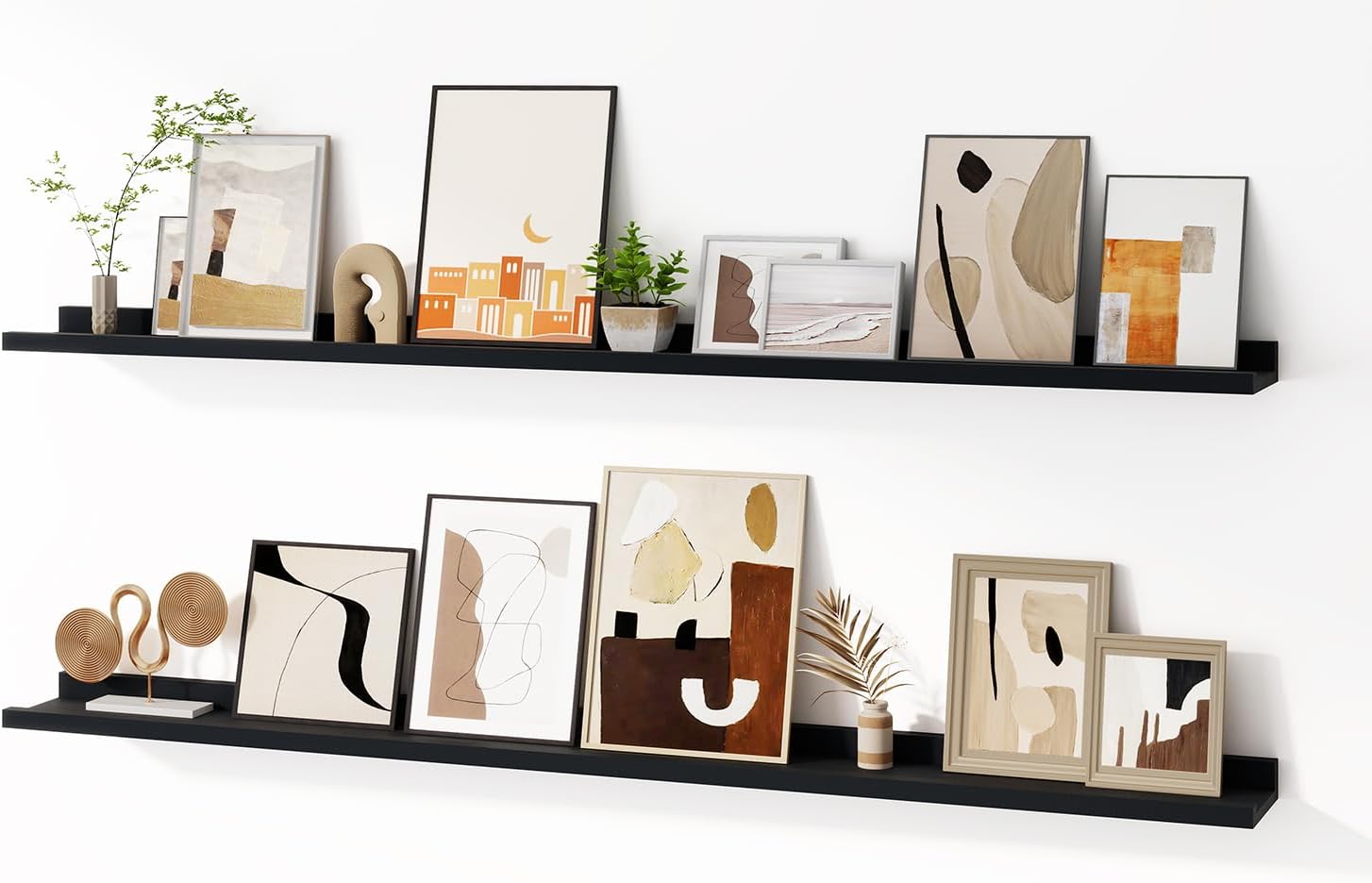 Floating Picture Ledge Shelves for Wall Set of 2, 55 Inches Picture Shelf with Ledge, Nursery Book