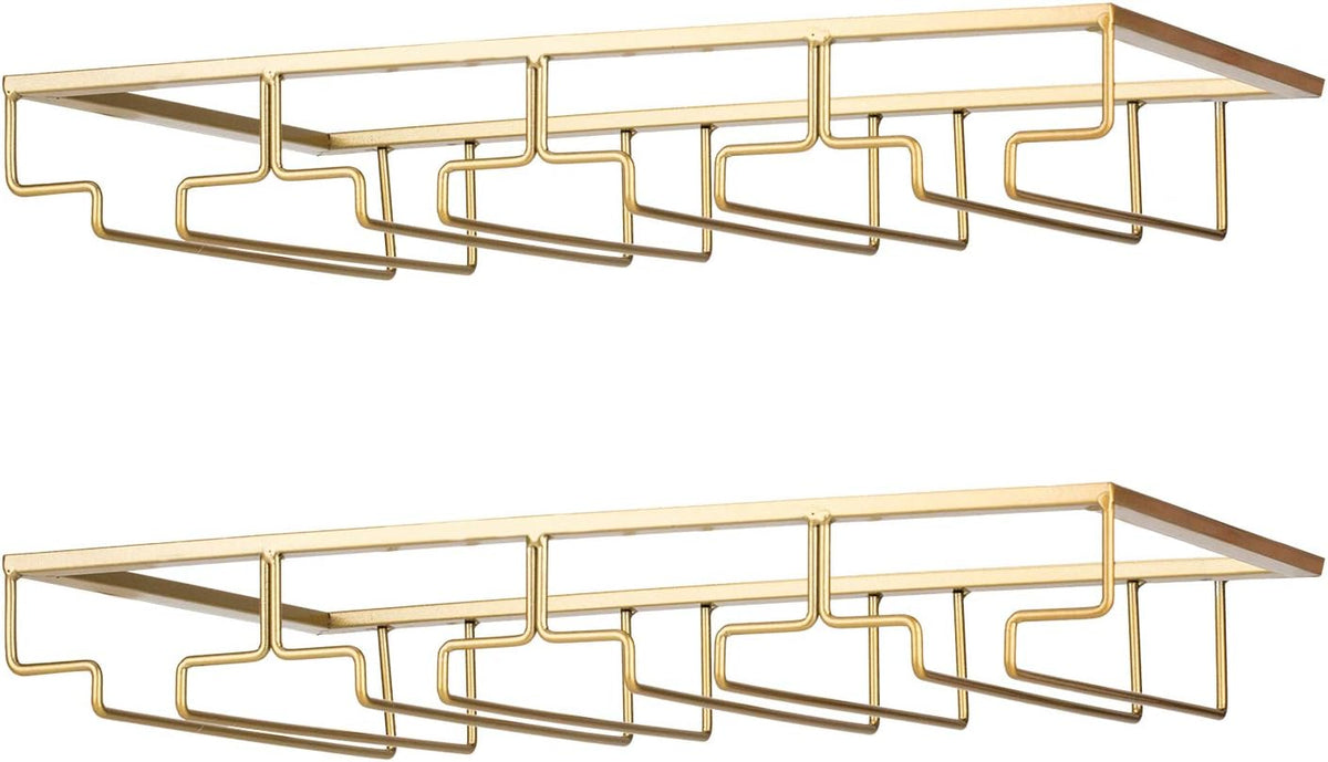 Wine Glass Rack - Under Cabinet Stemware Wine Glass Holder Glasses Storage Hanger 2 Pack Metal