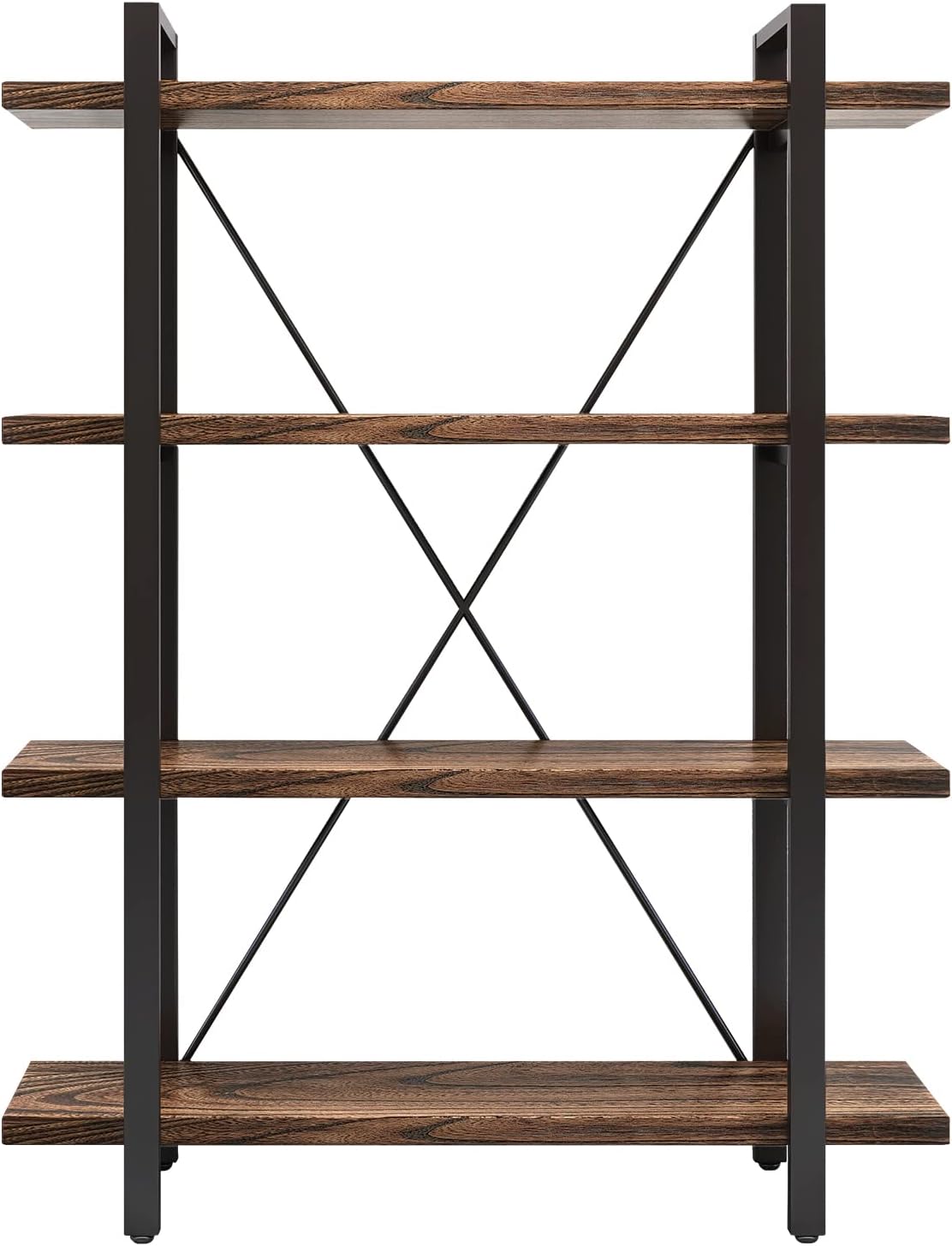 4 Tier Bookshelf Solid Wood Bookcase and Book Shelves Wood and Metal Shelving Rustic Open Bookshelf