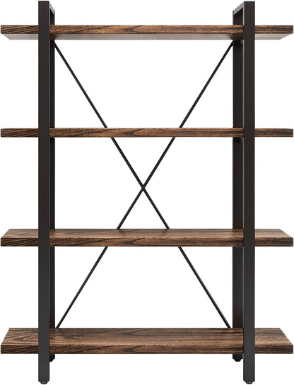 4 Tier Bookshelf Solid Wood Bookcase and Book Shelves Wood and Metal Shelving Rustic Open Bookshelf