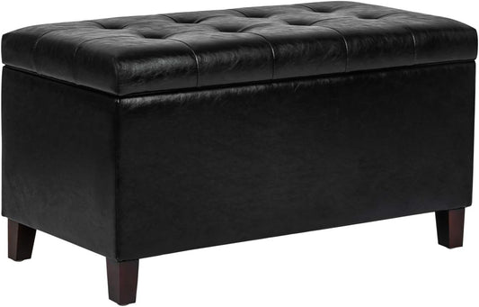 Asense Storage Ottoman Bench, Faux Leather Upholstered End of Bed Bench with Safety Hinge Wooden