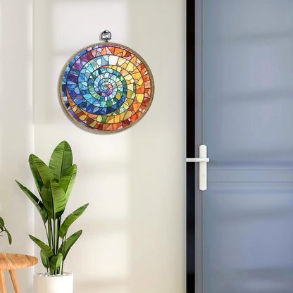 Colorful Boho Rainbow Geometric Spiral Sun Art Gift Framed Round Wall Decor Canvas Wall Art Hanging