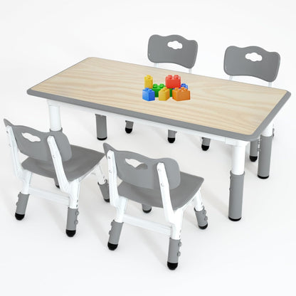 Kids Study Table and 4 Chairs Set,Height Adjustable Table and Chairs for Children and