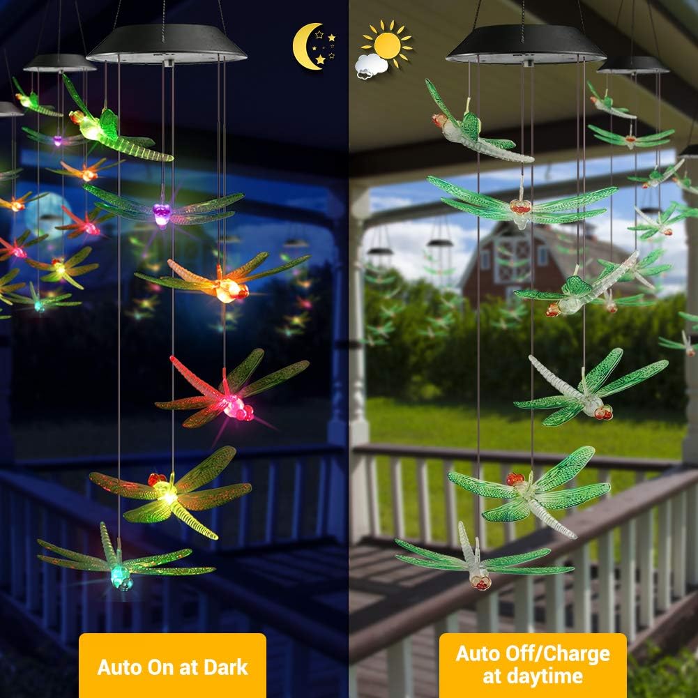 Toodour Solar Wind Chimes Outdoor, Color Changing Solar Lights Dragonfly, Gifts for Mom Grandma