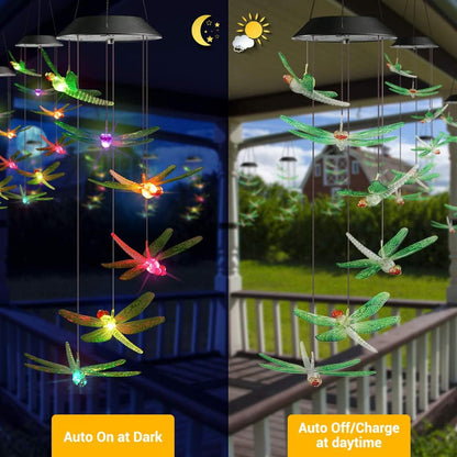 Toodour Solar Wind Chimes Outdoor, Color Changing Solar Lights Dragonfly, Gifts for Mom Grandma