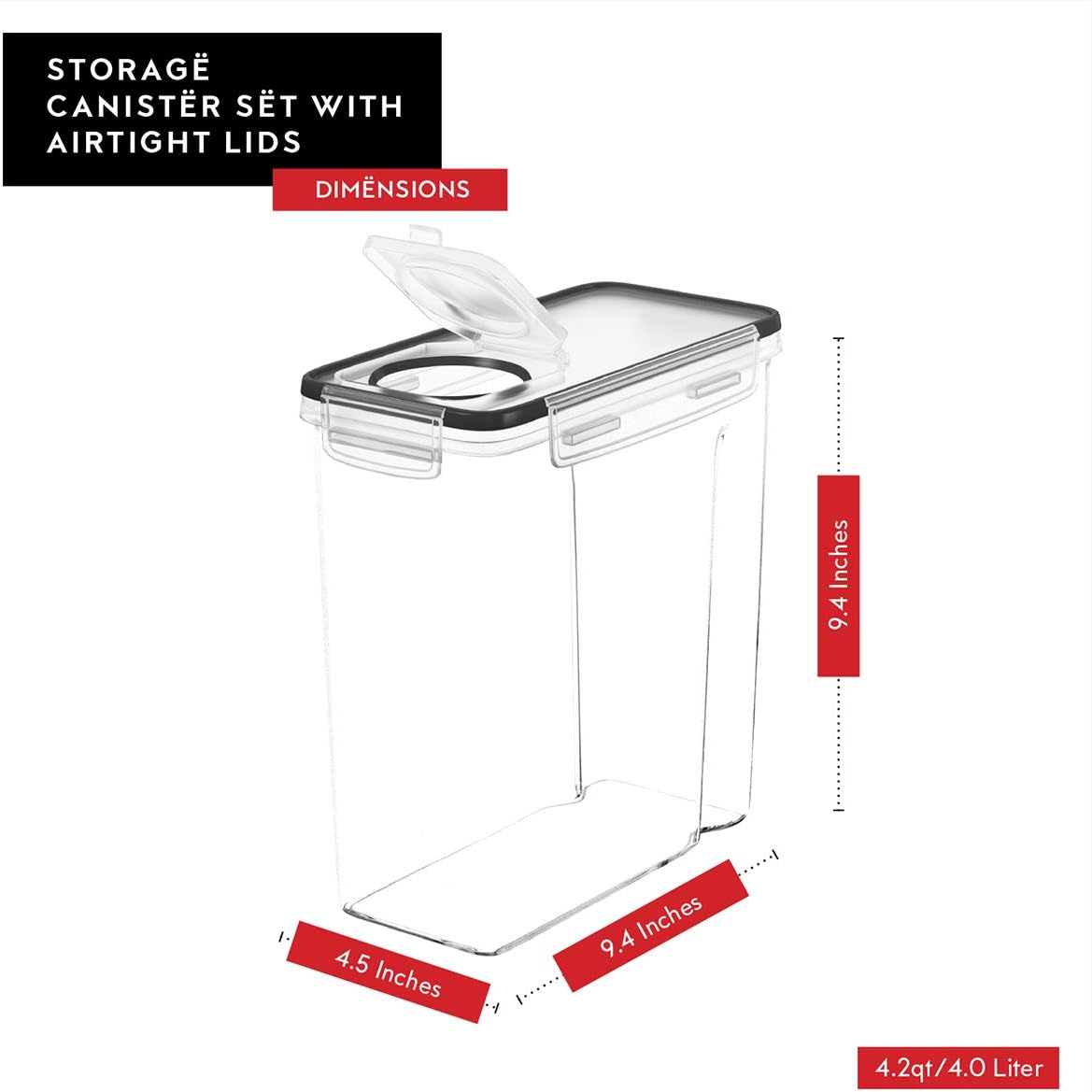 DWËLLZA KITCHEN Cereal Containers Storage 4 Pack 135 fl. oz Cereal Dispenser Airtight Food Storage