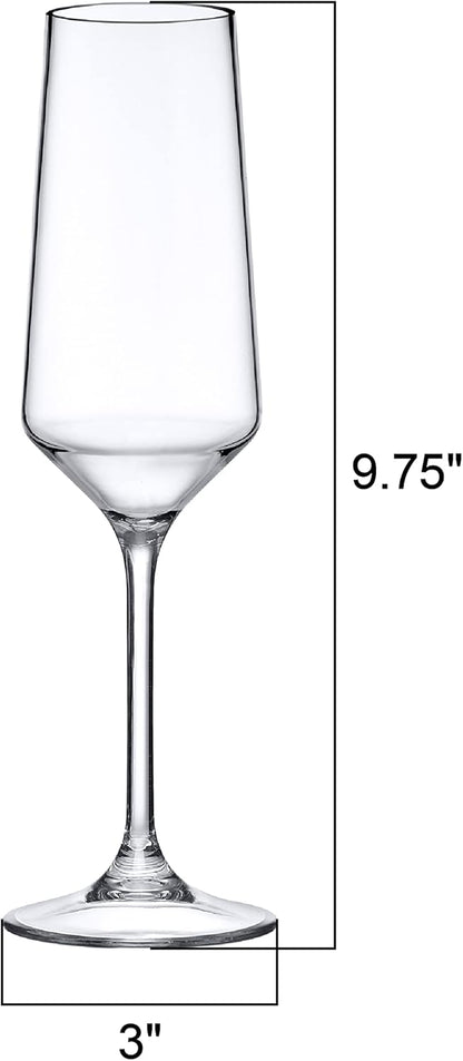 Amazing Abby - Stella - 8-Ounce Unbreakable Tritan Champagne Flutes (Set of 6), Plastic Wine