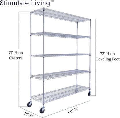 60"x18"x72" PRIME HEAVY DUTY Chrome 5-Tier Wire Shelving 4000 LBS MAX Capacity Storage Rack for