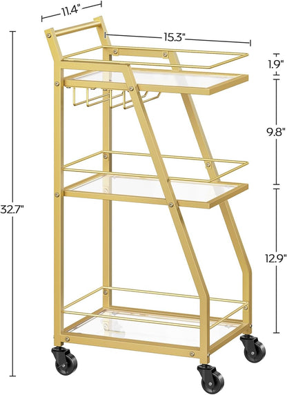 Bar Cart, 3-Tier Bar Cart for The Home, Home Bar Serving Cart with Glass Holders, Beverage Cart for