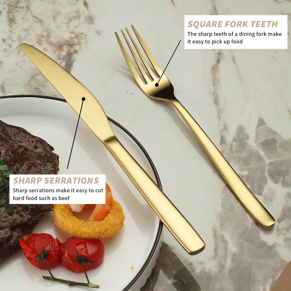 Berglander Gold Wedding Silverware Set 60pcs Service for 20, Titanium Plating Stainless Steel