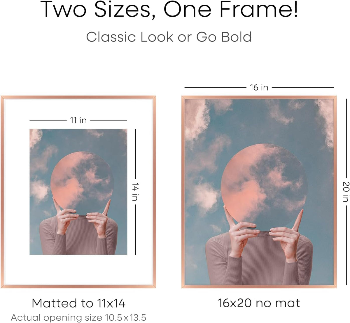 Homeforia Picture Frames 16x20 Rose Gold, High End Metal 16x20 Poster Frame with Mat 11x14 inch