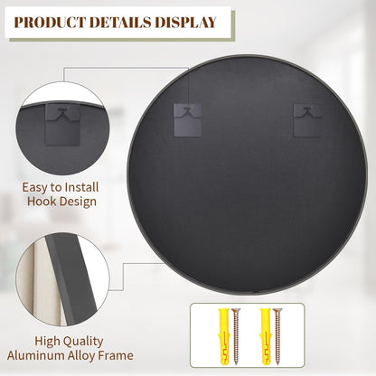 BEAUTYPEAK 42 Inch Round Mirror, Metal Frame Circle Mirror, Wall Mounted for Entryway, Bathroom